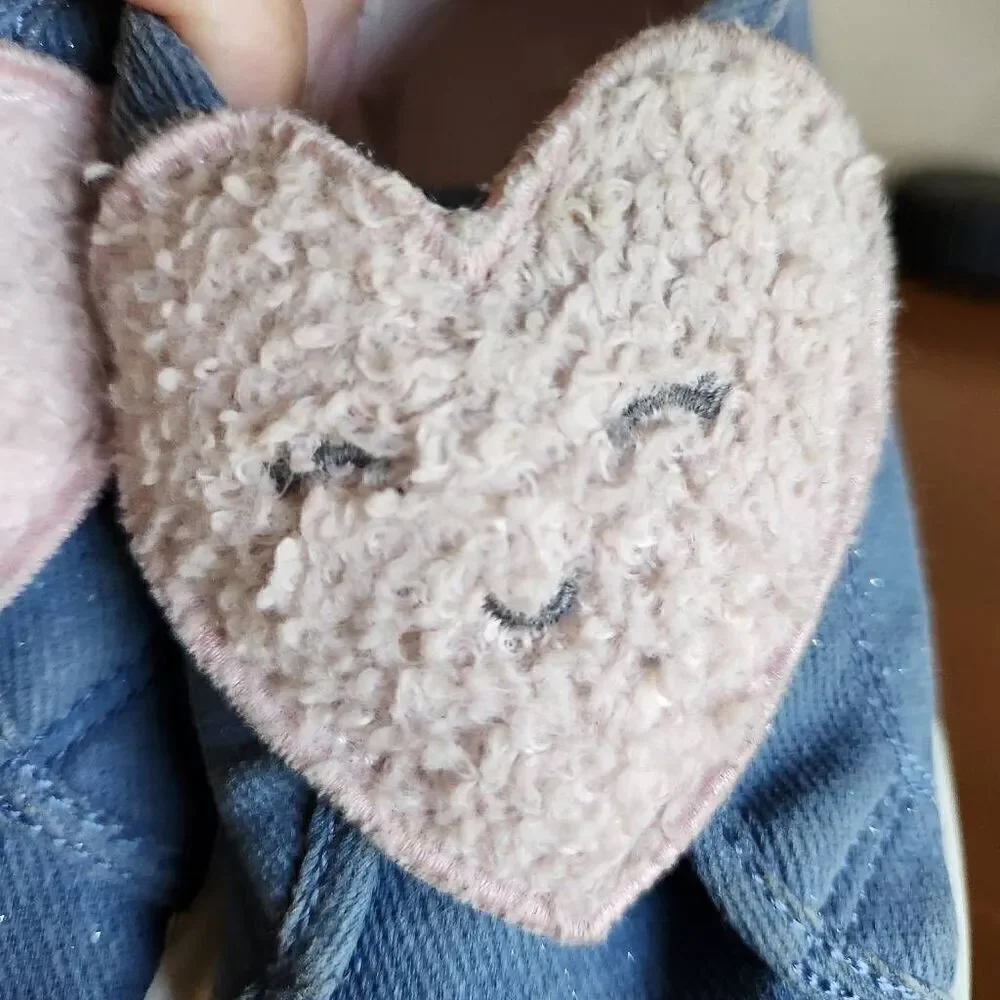 Carters girls toddler size 12 blue canvas pink fuzzy cutie smile happy heart sho